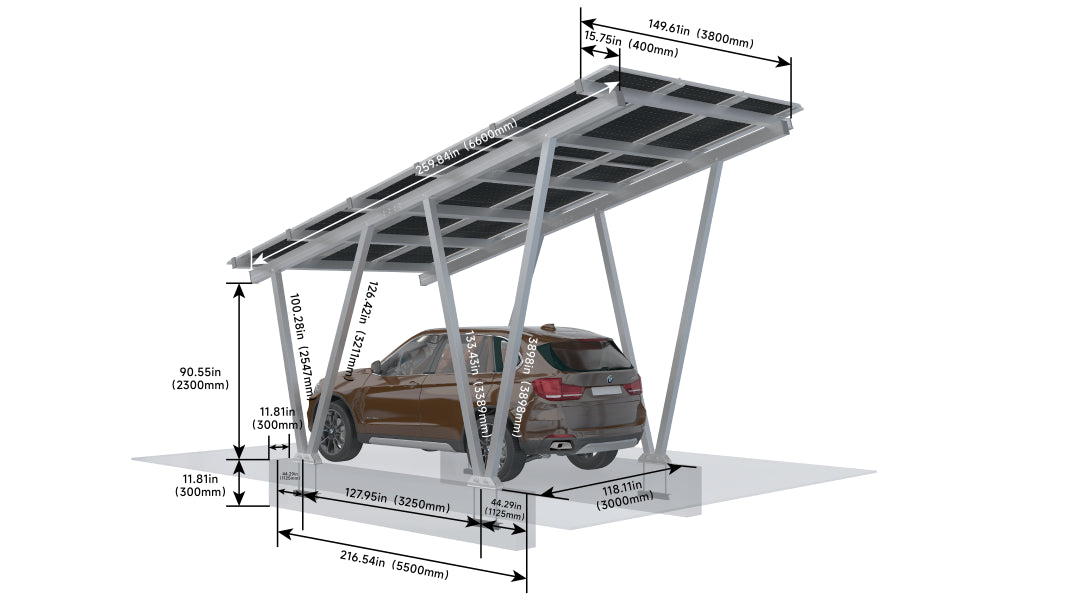 Carport Solaire Aluminium Elios M9 – 1 Véhicule | Pro-Charge